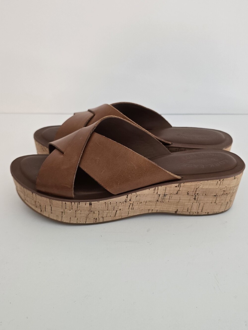 Kork-Ease Brown Leather Cork Wedge Slide Sandals - Picture 4 of 9